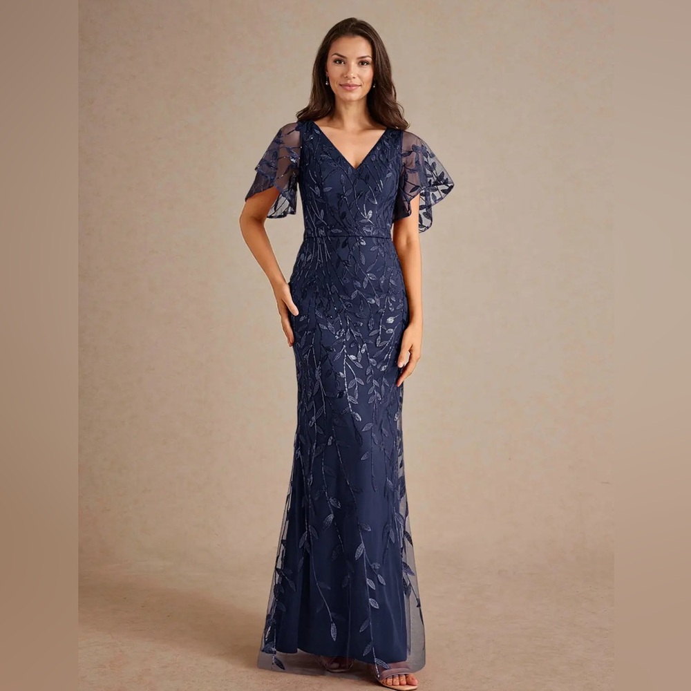 NWT Azazie UpStudio Twilight Blue Embroidered MOB/MOG Dress